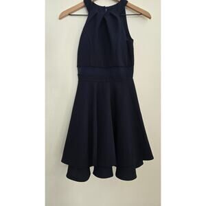 Honey & Rosie Navy Halter Skater Dress XS • Fit & Flare • Layered Hem • Party /